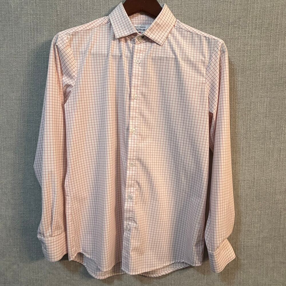 Mizzen+Main Performance Button Up Mens M Trim Fit White/Pink